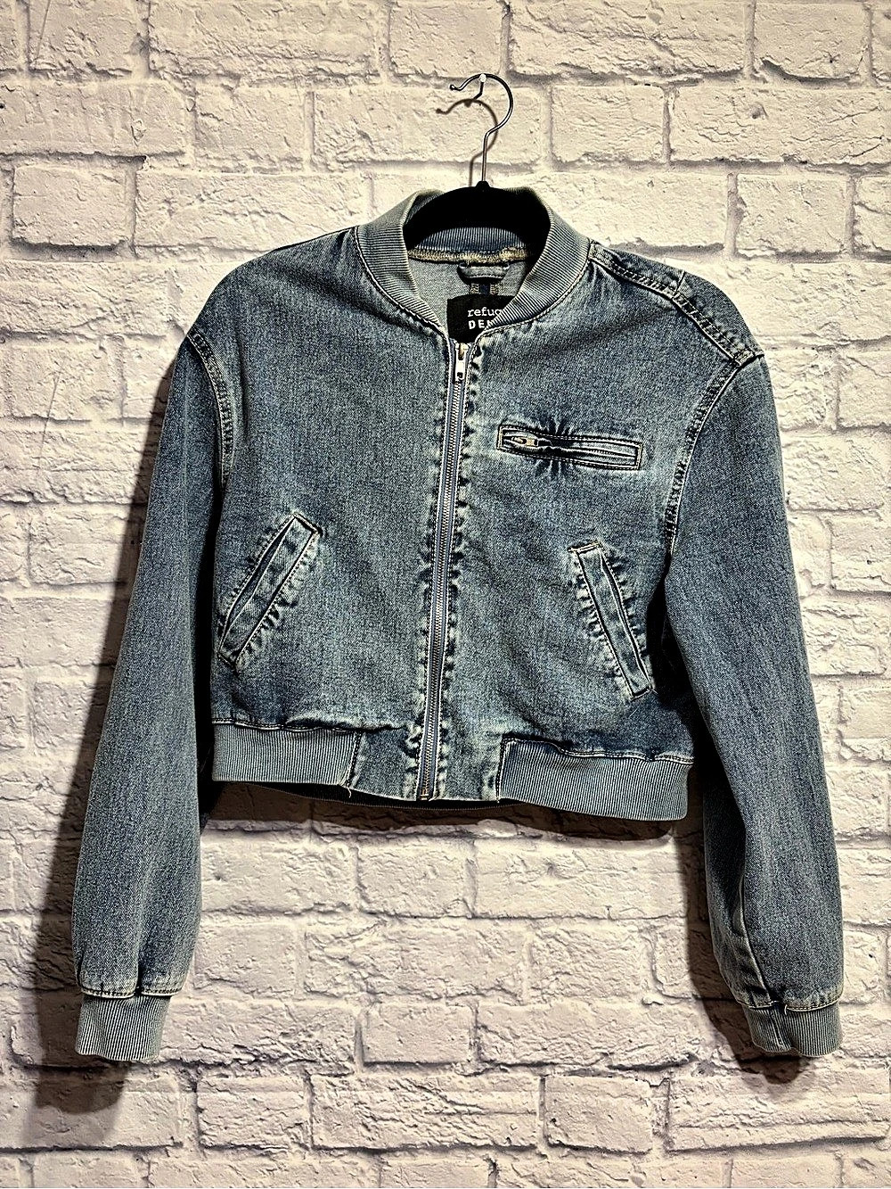 refuge DENIM Bomber Jacket in Blue Size Small